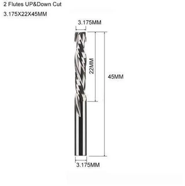Main image of 5 pieces 3.175X22X45MM Two Flutes UP And DOWN Cut Spiral Carbide Mill Cutters for Compression Wood PVC End Mill Cutter Bits