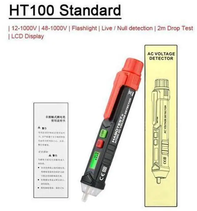 Main image of First picture~Electrician Wiring Checker pen Tester Smart Detection Non-Contact AC Voltage Detector Tester Wall Socket LIVE Null Wire Alarm(Red HT100 Pen Tester )