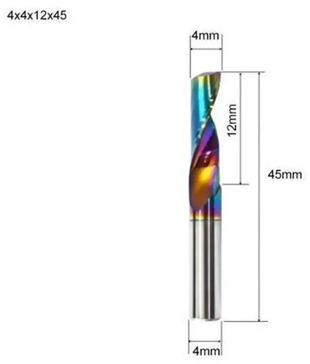 Main image of Flute for Aluminum Milling Cutter DLC Coated Colorful Aluminum Profile Composite Cutting Head Engraving Machine(5 pieces (4x12x45mm