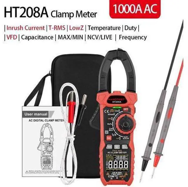 Main image of First picture~professional Clamp Meter Multimeter 1000V 1000A AC DC True RMS pinza Amperimetrica Capacitance Ohm Hz VFD Digital Clamp Tester(Brown HT208A 1000 AC )