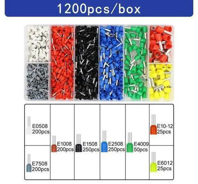 Main image of First picture~Boxed tubular terminal various styles electrical wiring connector crimping insulated tube terminals set for 0.5mm²-10mm² wire(Red 1200Pcs box )