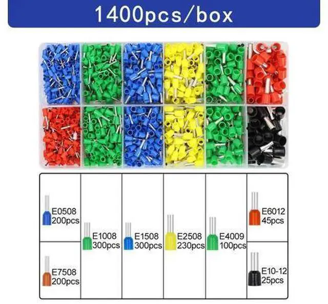 Main image of First picture~Boxed tubular terminal various styles electrical wiring connector crimping insulated tube terminals set for 0.5mm²-10mm² wire(White 1400Pcs box )
