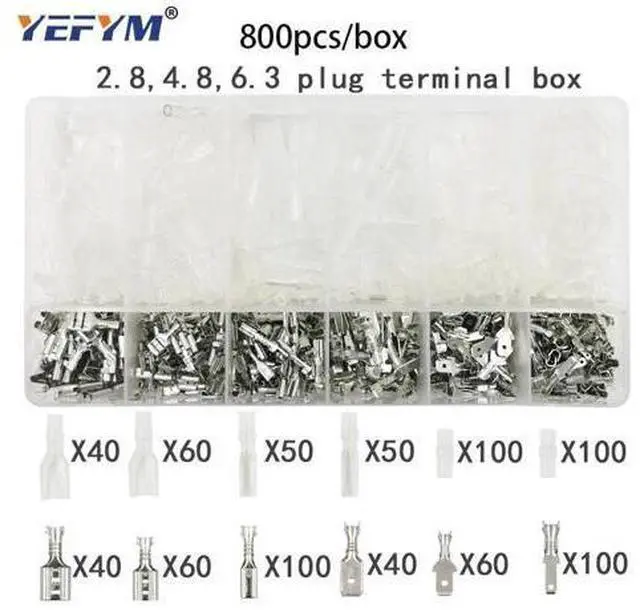 Main image of First picture~ tube insulating crimp terminals insulating ring terminals plug tab 2.8 4.8 6.3 terminator connector block 9 kinds box set(Blue 800Pcs Plug )