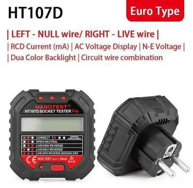 Main image of First picture~ Socket Tester pro Voltage Test RCD 30mA Socket Detector UK EU plug Ground Zero Line plug polarity phase Check(Green HT107D Euro Socket )