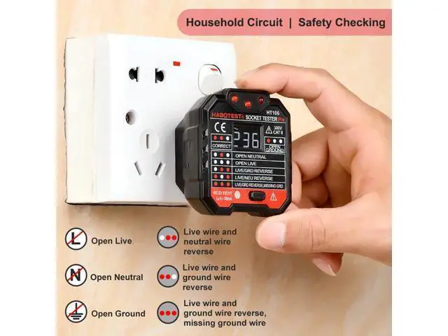 Alt view image 2 of 7 - First picture~Socket Tester Voltage Indicator HT106 professional Digital Electric Outlet Detector EU UK plugs Circuit Check 30mA RCD(Green HT106D Euro Socket )