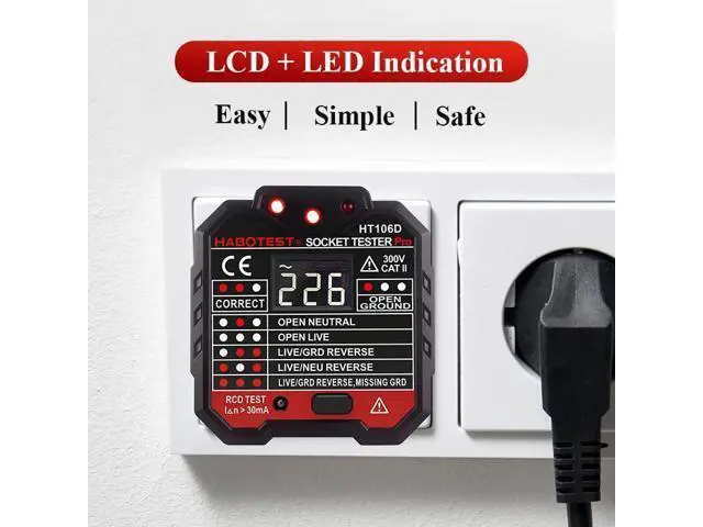 Alt view image 5 of 7 - First picture~Socket Tester Voltage Indicator HT106 professional Digital Electric Outlet Detector EU UK plugs Circuit Check 30mA RCD(Green HT106D Euro Socket )
