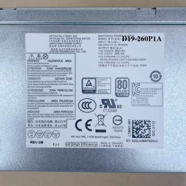 Alt view image 5 of 5 - PSU for H P 600 800 G6 260W Power Supply PA-2251-5HK-HPF D19-260P1A PCK018 L70041-001 L70041-002 L70041-004