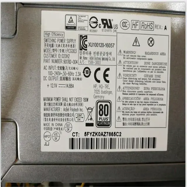Alt view image 5 of 5 - PSU for H P 800 600 480 280 G3 G4 180W Power Supply PA-1181-6HA D16-180P2A HK280-85PP PCH023 D16-180P1B PCG003