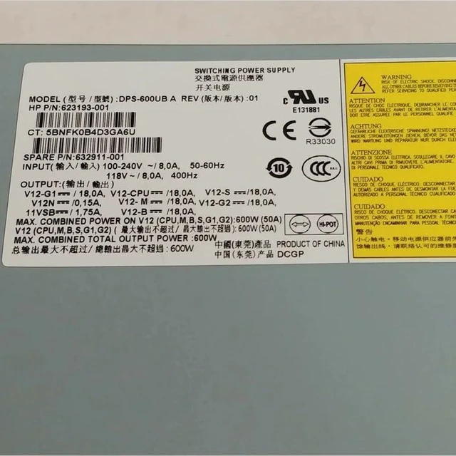 Alt view image 4 of 5 - 600W PSU for H P Z420 Power Supply DPS-600UB A 623193-001 632911-001 623193-003 632911-003