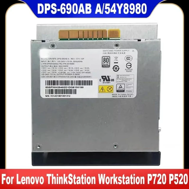 Alt view image 2 of 6 - 690W PSU for Workstation P720 P520 Switching Power Supply 54Y8980 DPS-690AB A 5P51D77167 5P51D77010