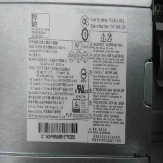 Alt view image 6 of 6 - PSU for H P 600G1 800G1 6Pin 240W Power Supply PCC004 PS-4241-2HP PS-4241-1HA D12-240P1A PS-4241-1HD PCC124