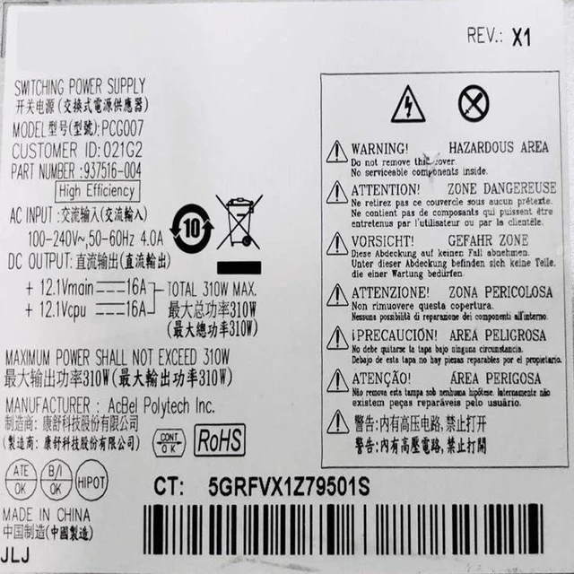 Alt view image 5 of 6 - PCG007 DPS-310AB-1 A DPS-310AB-3 A D17-310P2A D19-310P1A 310W Original New Power Supply for H P 680 280 800 600 480 288 G3 G4