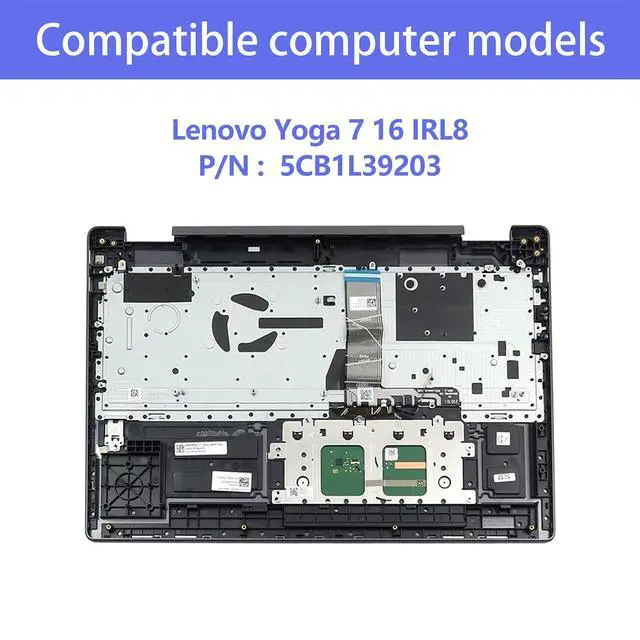Alt view image 2 of 7 - 5CB1L31865 Replacement for Lenovo Yoga 7-16 IRL8 Laptop Upper Top Cover Case Palmrest US Keyboard Assembly Touchpad Part