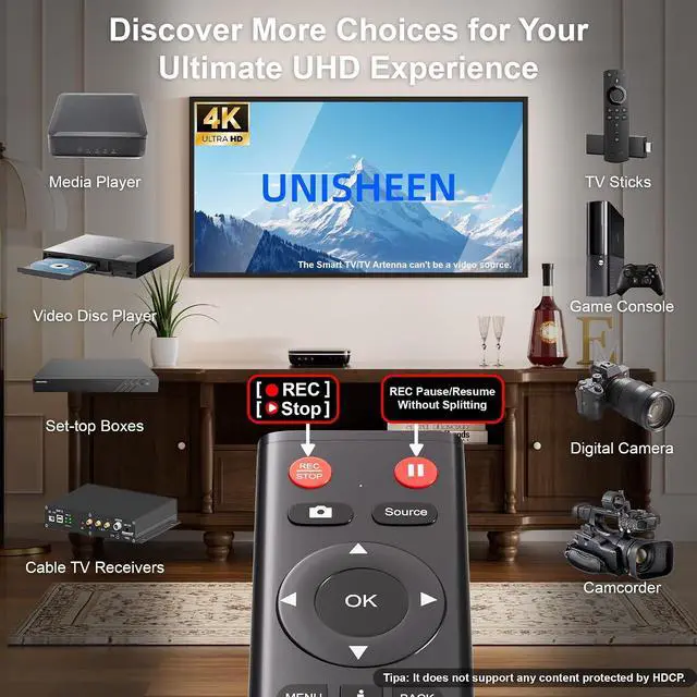 Alt view image 3 of 7 - 4K60 Video Capture Box-Switchable Video Recorder,Compatible with Consoles, Cameras, Set-Top Boxes, PCs, 4K TVs, Projectors, Monitors