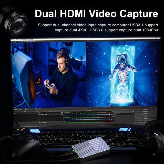 Alt view image 2 of 7 - 2 Channel HDMI Video Capture Card,4K30 Input Video Broadcast Game Live Stream,HDMI to USB 3.1 Gen2 HD Live Streaming Video Grabber Converter Free Driver