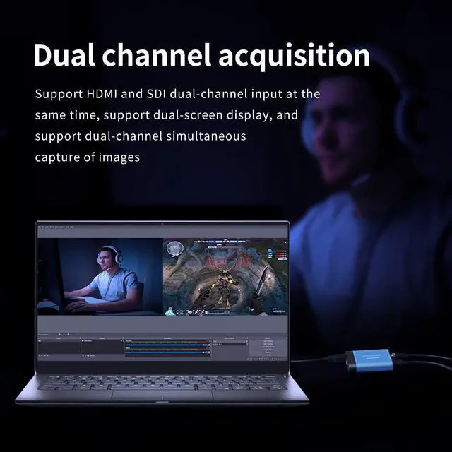Alt view image 6 of 7 - 1080P Dual Input Capture Card - HDMI to USB 3.0 Video Capture Device, 60fps UVC YUV422 Plug and Play HD Video Grabber for Game Recording and Live Streaming - No Drivers Required