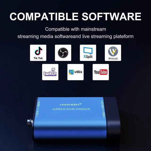 Alt view image 5 of 7 - 1080P Dual Input Capture Card - HDMI to USB 3.0 Video Capture Device, 60fps UVC YUV422 Plug and Play HD Video Grabber for Game Recording and Live Streaming - No Drivers Required
