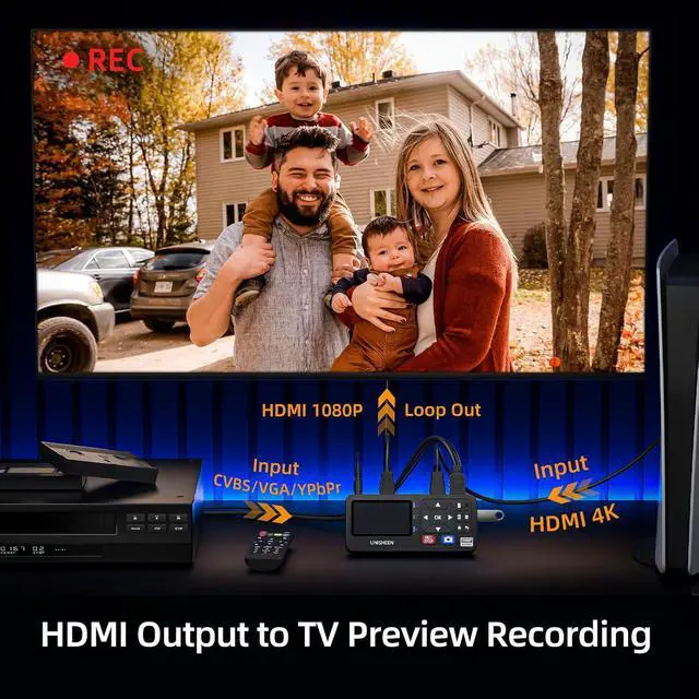 Alt view image 2 of 7 - 4K Capture Box-1080P 60FPS Video to Digital Converter 4K HDMI/CVBS/VGA/YPBPR Inputs Video Recorder Capture from VCR, DVD, VHS Tapes, Hi8, Camcorders, Gaming Systems