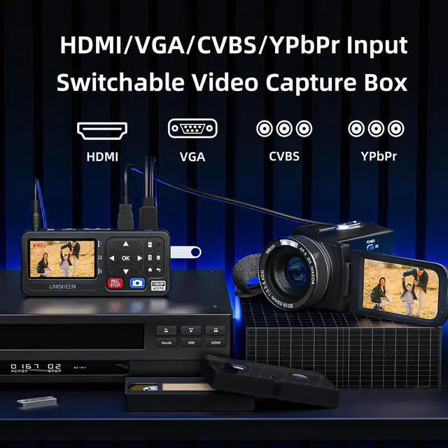 Alt view image 3 of 7 - 4K Capture Box-1080P 60FPS Video to Digital Converter 4K HDMI/CVBS/VGA/YPBPR Inputs Video Recorder Capture from VCR, DVD, VHS Tapes, Hi8, Camcorders, Gaming Systems