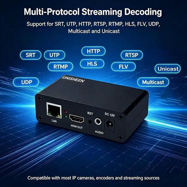 Alt view image 3 of 7 - 1080P60 Video Decoder,Low Cost H265 H.264 Stream SRT RTMP RTSP UDP IPTV IPC Video Topbox Player Decoder Play Video Streaming