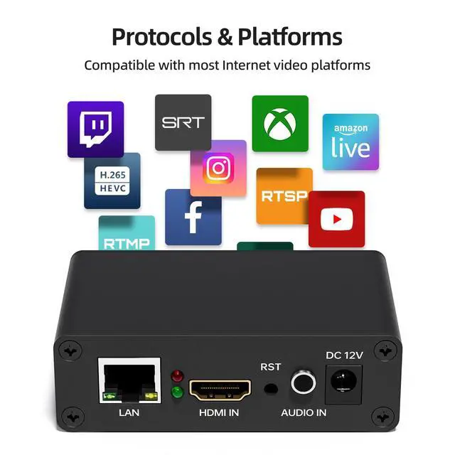 Alt view image 5 of 7 - 1080P60 HDMI Video Encoder, H.265/H.264 Live Streaming Encoder, HDMI to RTSP/RTMP/SRT/HLS/WebRTC IPTV Encoder for YouTube Facebook Live, Browser Setup, No PC Software Needed
