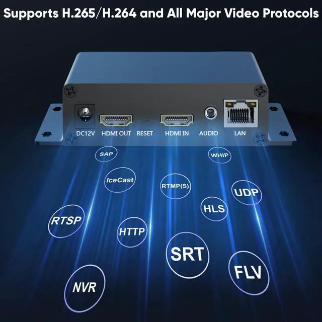 Alt view image 4 of 6 - 1080p60 PoE HDMI Video Encoder, 4K60 Input with Lossless Loop-Out, H.265/H.264 Live Streaming Encoder, HDMI to RTSP/RTMP/SRT/HLS/WebRTC for YouTube Facebook Twitch, ONVIF & Browser Setup