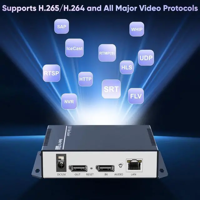 Alt view image 4 of 6 - 4K30 Display Port Video Streaming Encoder-Support UTP/SRT/RTSP/RTMPS/UDP/NVR,2160p30 Output,H.265/H.264 Live Broadcast on YouTube, Facebook, Wowza, Xtream Codes etc.