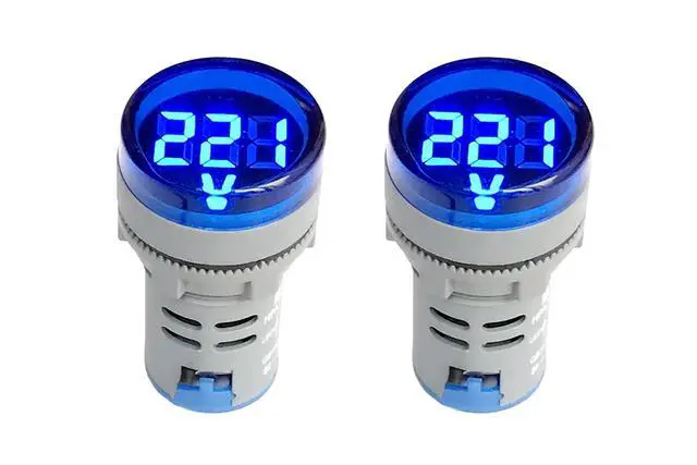 Main image of 80-500V AC Digital Voltmeter 110V 220V 380V Red Green Yellow Blue White LCD Digital Display Small Round Head (Pack of 2) (Blue)