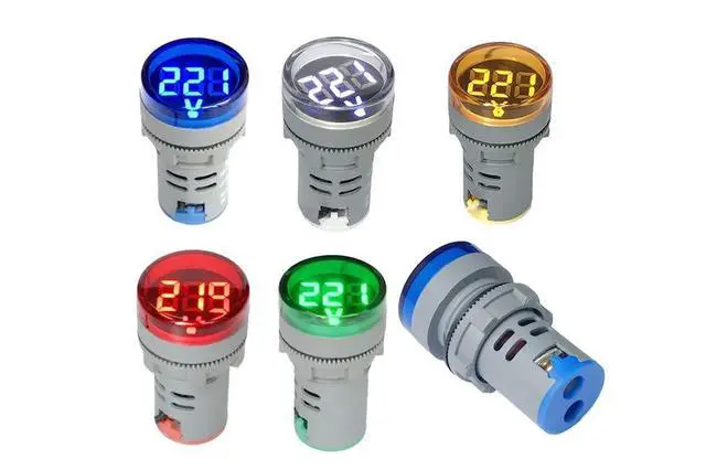 Alt view image 2 of 6 - 80-500V AC Digital Voltmeter 110V 220V 380V Red Green Yellow Blue White LCD Digital Display Small Round Head (Pack of 2) (Blue)