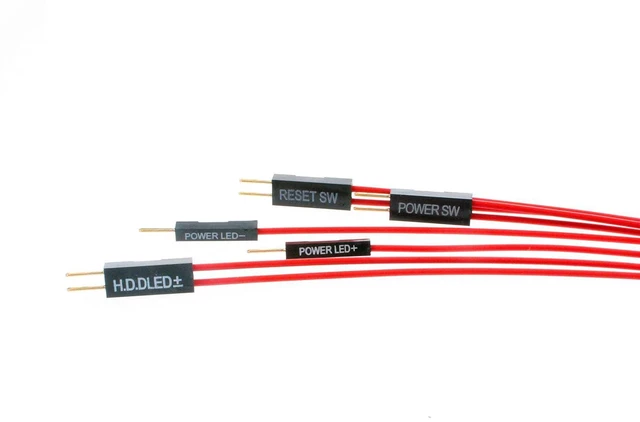 Alt view image 3 of 6 - Motherboard Extension Cable Set 22AWG Silver Plated Cable Gold-Plated Plug Power SW Power LED HDD LED Reset SW Four Kinds Extension for PC DIY (0.3 Meters, Red)