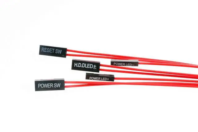 Alt view image 4 of 6 - Motherboard Extension Cable Set 22AWG Silver Plated Cable Gold-Plated Plug Power SW Power LED HDD LED Reset SW Four Kinds Extension for PC DIY (0.3 Meters, Red)
