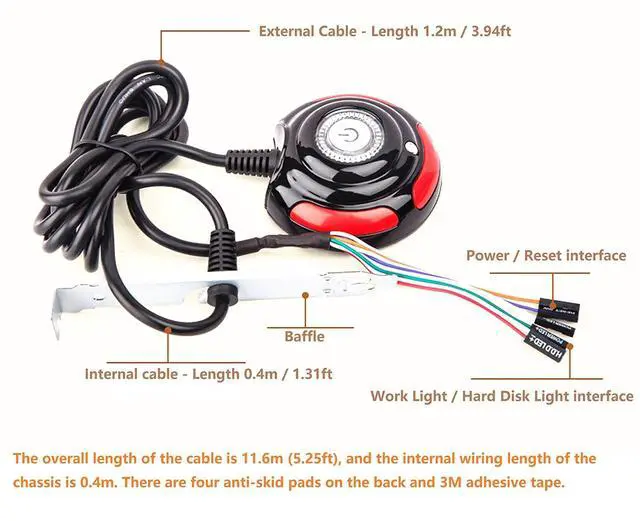 Alt view image 2 of 7 - Desktop Computer Case Motherboard Power Supply Reset HDD Button Switch Suitable for PC DIY - Length 1.6 Meters(5.25ft)