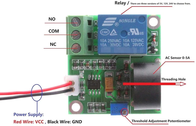 Alt view image 2 of 7 - 0-5A AC Current Detection Sensor Module Switch Output (DC 5V, Green)