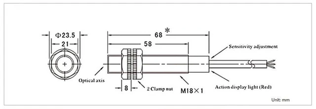 Alt view image 3 of 7 - E3F-DS50C4 Proximity Switch Photoelectric Sensor Switch 50 cm Adjustable Detection Distance Diffuse Reflection Infrared Switch DC 6-36V 3-Wire NPN NO