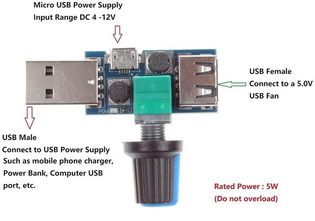 Alt view image 2 of 5 - 5V USB Fan Stepless Speed Controller Regulator with Switch Speed Module DC 4-12V to 2.5-8V 5W Pack of 2