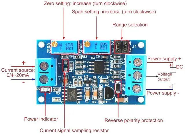 Alt view image 2 of 6 - Current to Voltage Converter Signal Conversion Module 4-20mA 0-20mA to 0-3.3V 0-5.0V 0-10.0V Amp to Volt Transmitter Board
