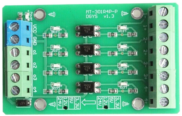 Alt view image 2 of 7 - 4-Channel Optocoupler Photoelectric Isolator Module Level Voltage Converter Module PLC Signal Converter Module PNP NPN to NPN (5V to 12V)
