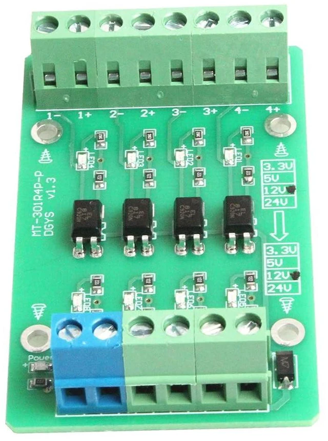 Alt view image 3 of 7 - 4-Channel Optocoupler Photoelectric Isolator Module Level Voltage Converter Module PLC Signal Converter Module PNP NPN to NPN (5V to 12V)