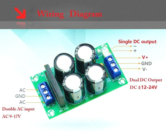 Alt view image 2 of 7 - 25A Dual Power Rectifier Filter Board AC 9-17V DC ± 12-24V Power Amplifier Power Supply Rectifier Board Suitable for LM1875 TDA2030 TDA7294 LM3886 and Other Medium-Low Power Amplifier
