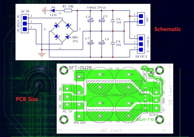 Alt view image 3 of 7 - 25A Dual Power Rectifier Filter Board AC 9-17V DC ± 12-24V Power Amplifier Power Supply Rectifier Board Suitable for LM1875 TDA2030 TDA7294 LM3886 and Other Medium-Low Power Amplifier