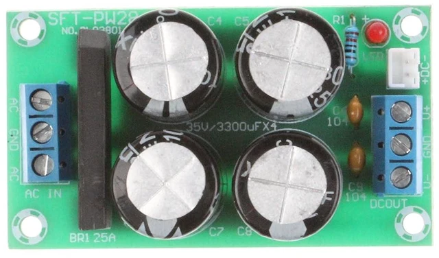 Alt view image 6 of 7 - 25A Dual Power Rectifier Filter Board AC 9-17V DC ± 12-24V Power Amplifier Power Supply Rectifier Board Suitable for LM1875 TDA2030 TDA7294 LM3886 and Other Medium-Low Power Amplifier