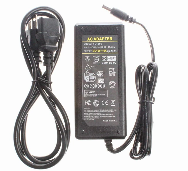 Alt view image 3 of 6 - 15V 6A 90W AC to DC Adapter 120V 100-240V 50 60 Hz to 15V Power Supply Charger Transformer DC Port 5.5x2.5mm & 2.1mm