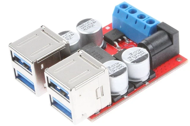 Alt view image 2 of 7 - 8A 4 USB Charger Power Supply Module DC 12V 24V 8-35V Buck to DC 5V 2A 4-Port USB for Car Charger Module 5V Device