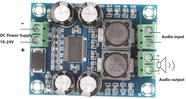 Alt view image 2 of 6 - Mini TPA3118 Digital Audio Amplifier Board Class D Mono 60W DC8-24V Power Supply