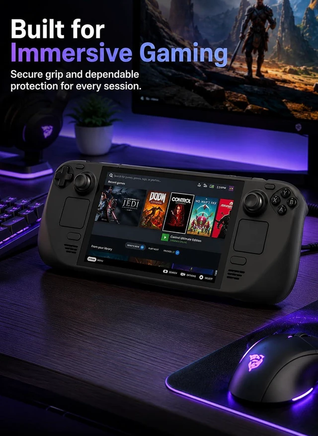 Alt view image 2 of 7 - Steam Deck Case,Steam Deck OLED Case,Kickstand Protective Case for Steam Deck, Steam Deck Accessories that are to Drops, Scratches, dust, and Fingerprints-(Black)