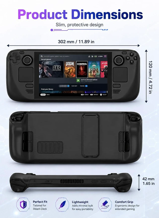 Alt view image 4 of 7 - Steam Deck Case,Steam Deck OLED Case,Kickstand Protective Case for Steam Deck, Steam Deck Accessories that are to Drops, Scratches, dust, and Fingerprints-(Black)