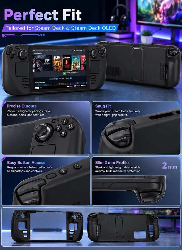 Alt view image 5 of 7 - Steam Deck Case,Steam Deck OLED Case,Kickstand Protective Case for Steam Deck, Steam Deck Accessories that are to Drops, Scratches, dust, and Fingerprints-(Black)