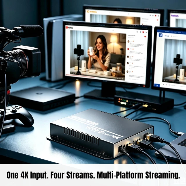 Alt view image 2 of 6 - 4K HDMI H.265 Encoder, 4-Channel IPTV Streaming Encoder with 2×4K30 + 2×1080P30 Output, HDMI Loop-Out, Support RTMP RTMPS SRT RTSP HTTP UDP ONVIF for YouTube Facebook Live