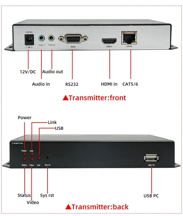 Alt view image 3 of 5 - 4K*2K HDMI KVM transceiver Extender Over 120 Cat5/6 Cable with RA232/USB/EDID/Mic/Audio for Monitoring/Security