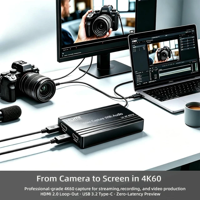 Alt view image 2 of 7 - 4K60 HDMI Capture Card with USB 3.2 Type-C, True 4K@60 Capture & 4K@60 Loop-Out, 1080P240/2K144 High Refresh Rate Capture, Mic/Audio Input, for PS5/Xbox/Switch/PC/OBS Streaming